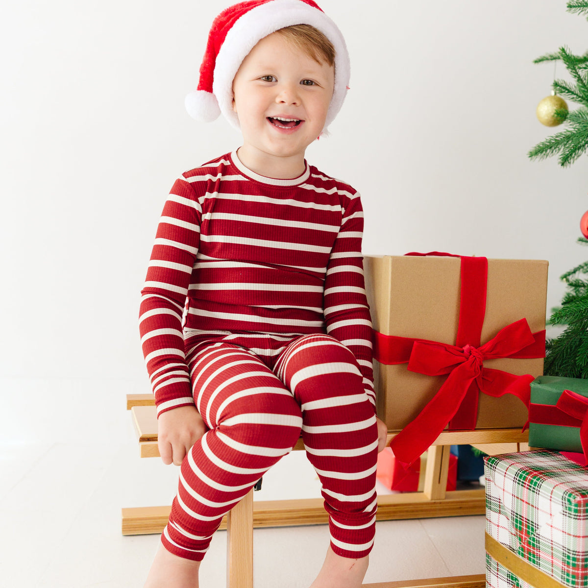 Red Wide Stripe Small Ribbed Two-Piece Set