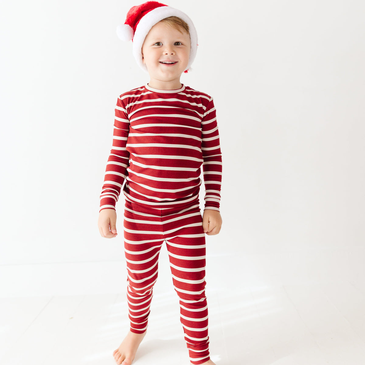 Red Wide Stripe Small Ribbed Two-Piece Set
