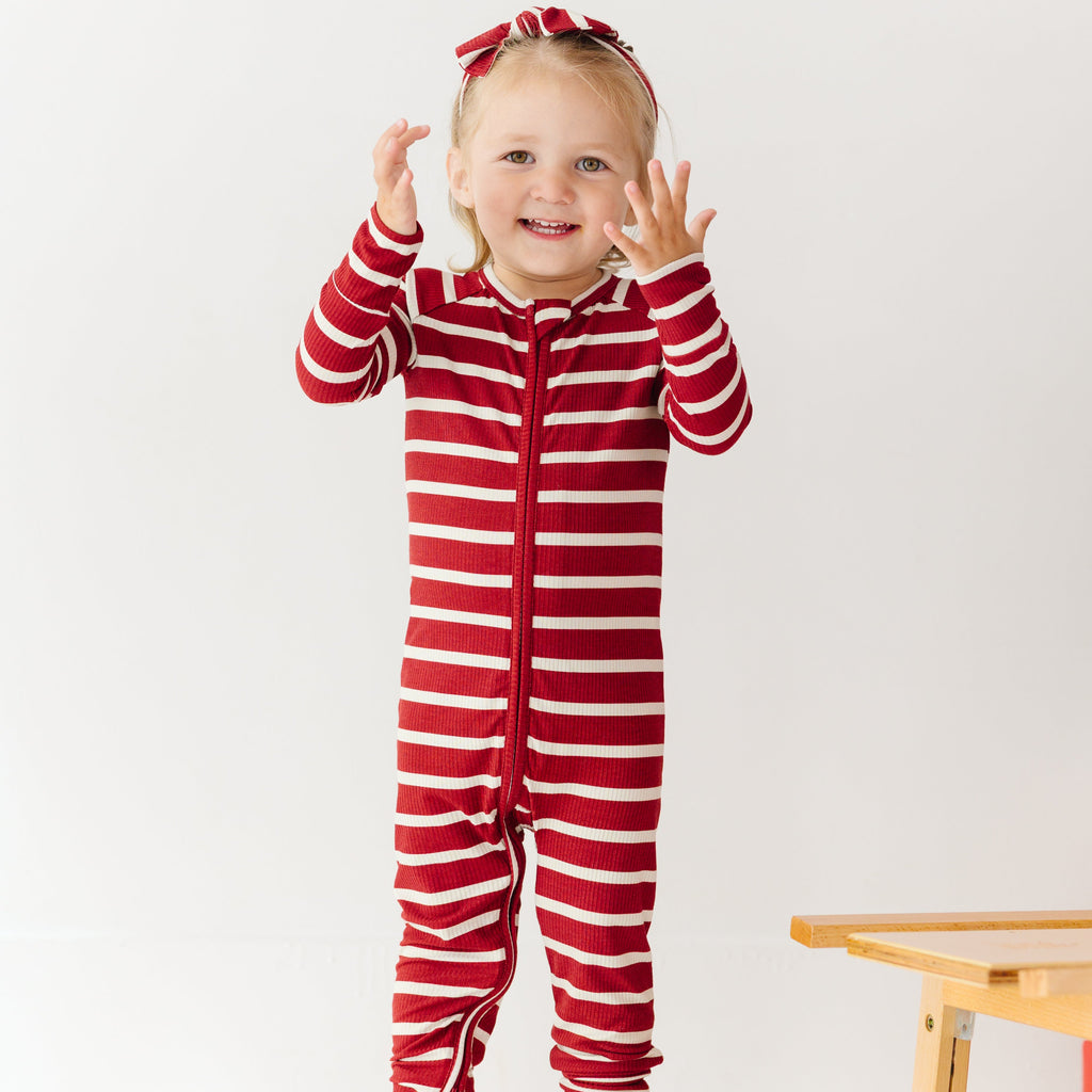 Red Wide Stripe Small Ribbed Zip Romper