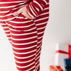 Red Wide Stripe Small Ribbed Women's Pants