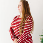 Red Wide Stripe Small Ribbed Women's Long Sleeve Top