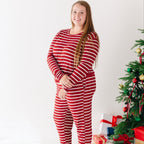 Red Wide Stripe Small Ribbed Women's Matching Set
