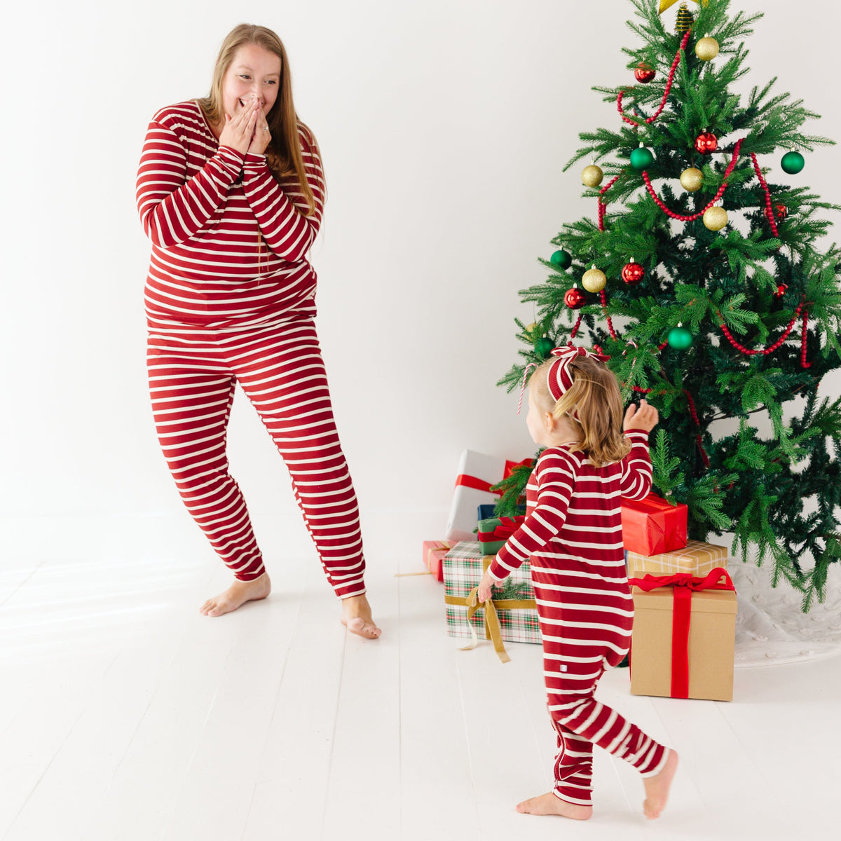 Red Wide Stripe Small Ribbed Zip Romper