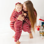 Red Wide Stripe Small Ribbed Zip Romper