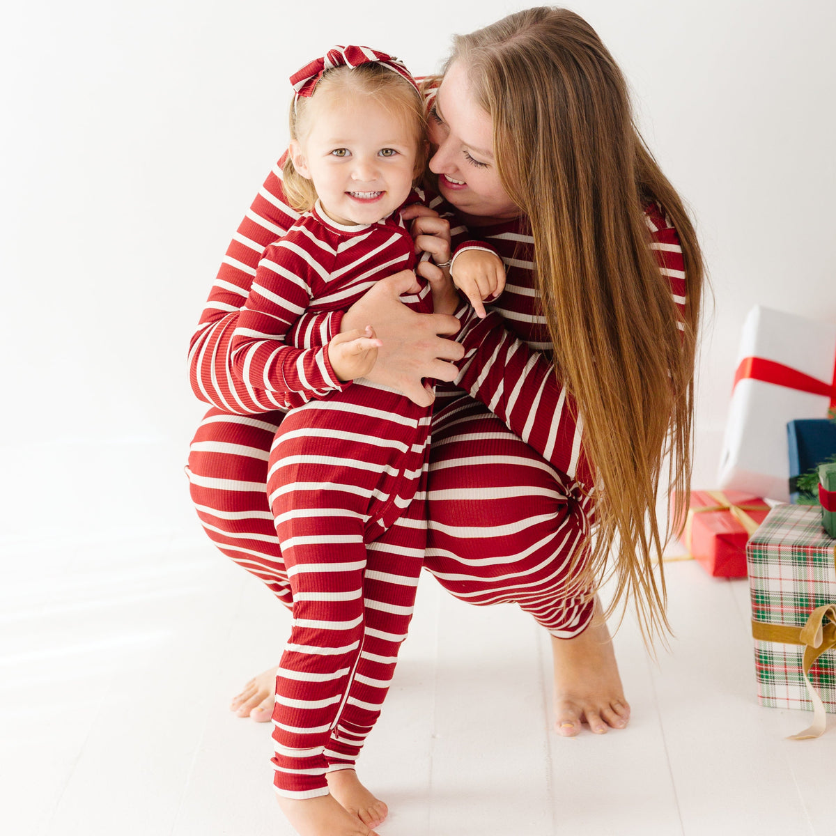 Red Wide Stripe Small Ribbed Zip Romper