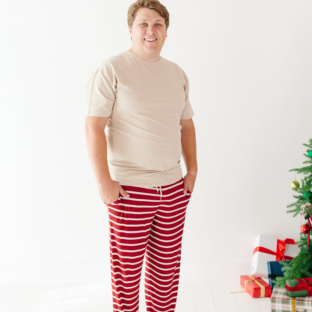 Red Wide Stripe Small Ribbed Men's Pants