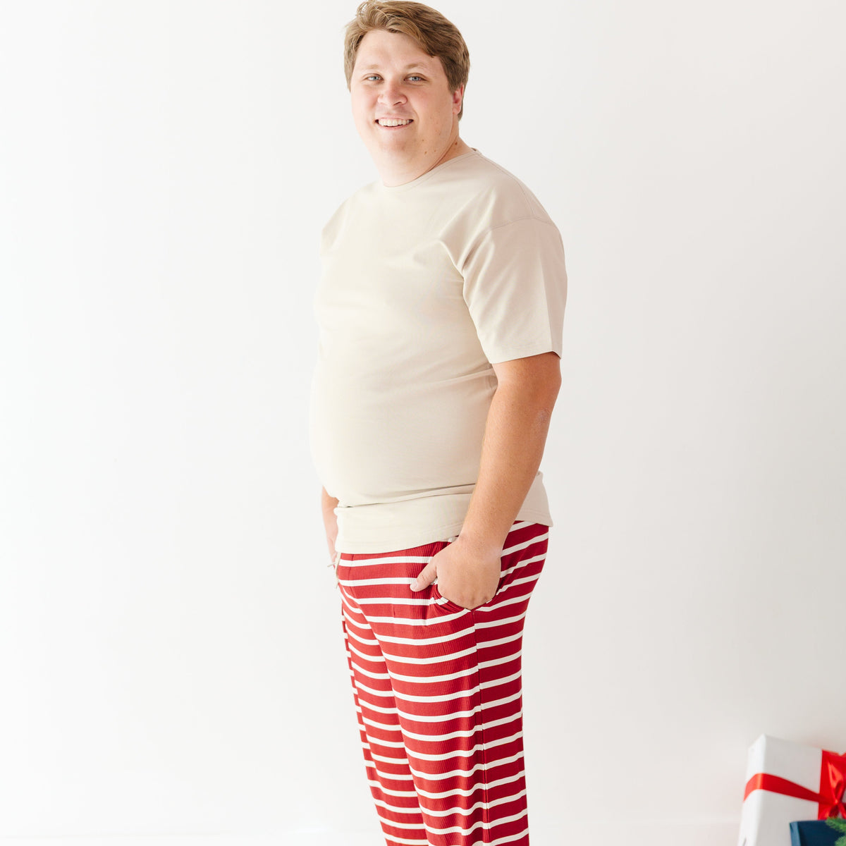 Red Wide Stripe Small Ribbed Men's Pants