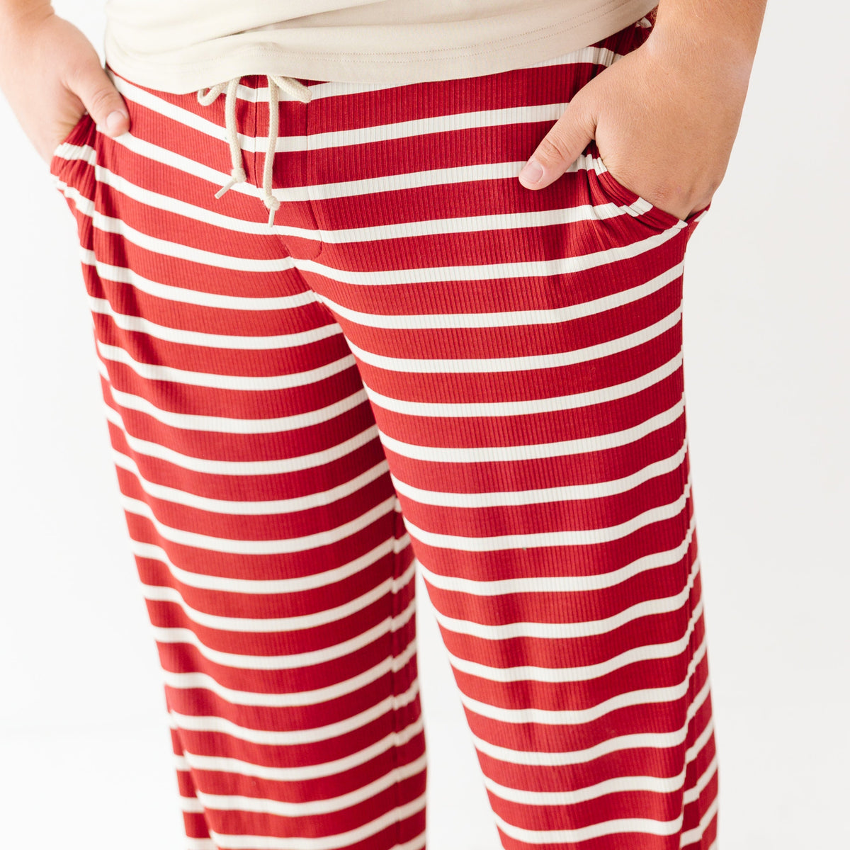 Red Wide Stripe Small Ribbed Men's Pants
