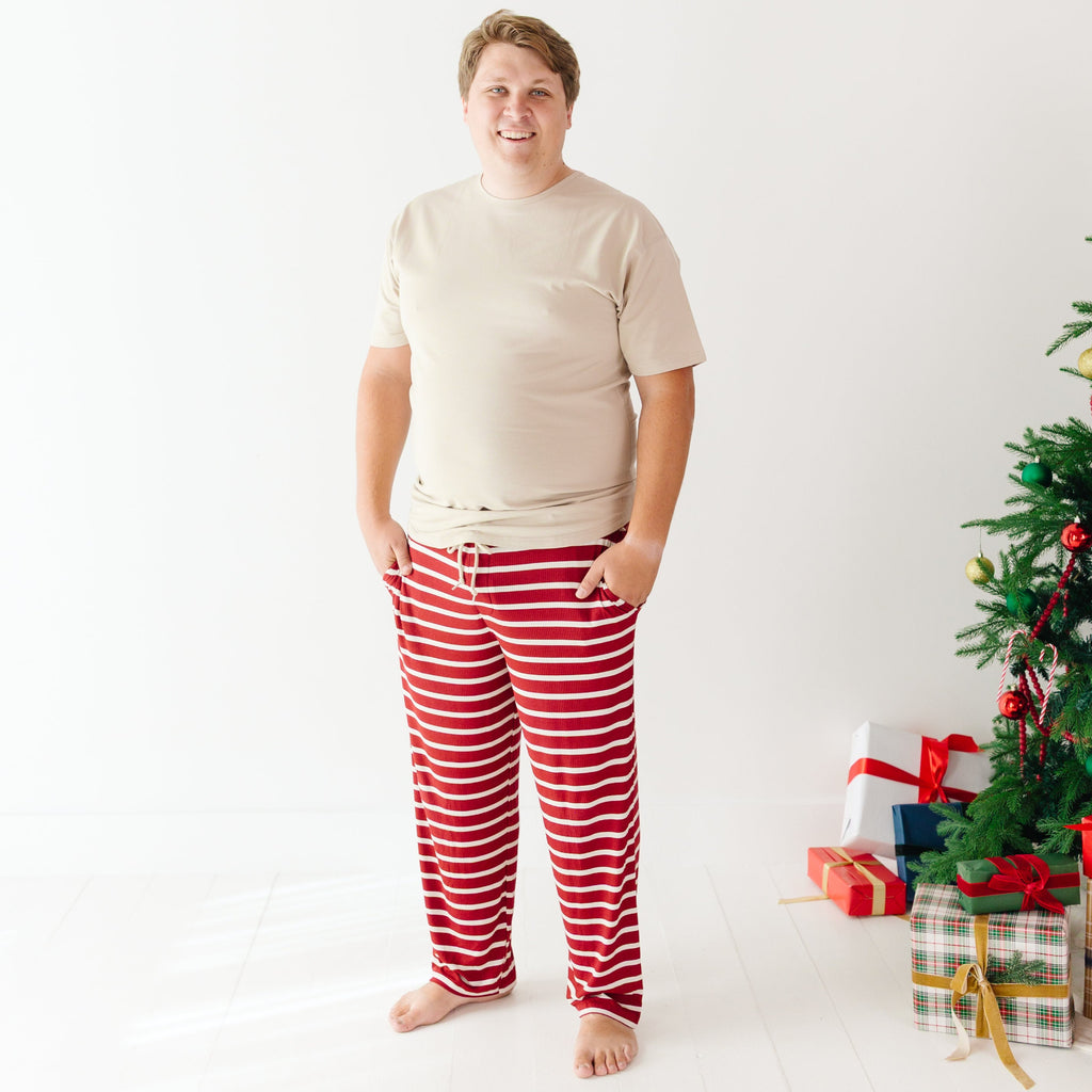 Red Wide Stripe Small Ribbed Men's Pants