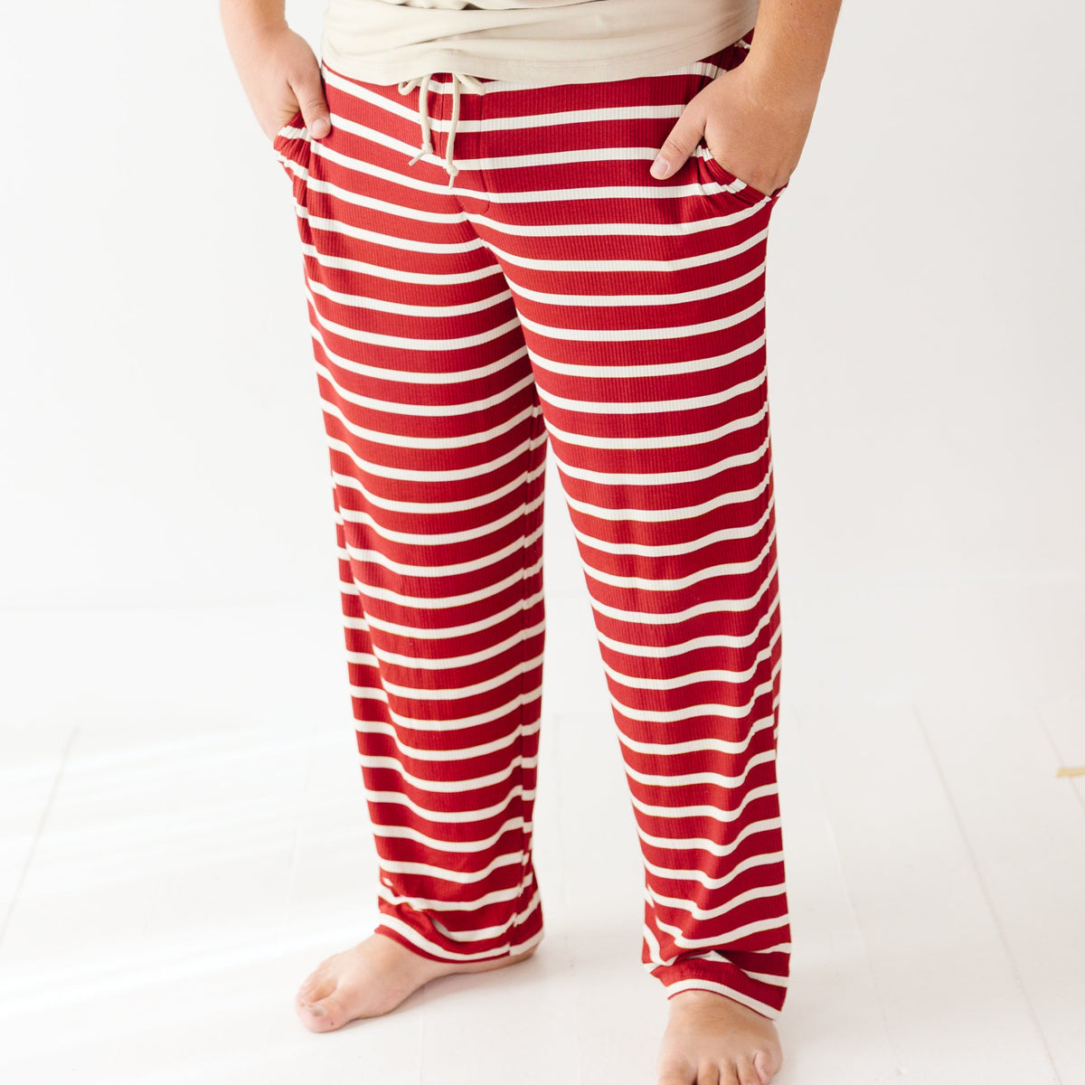Red Wide Stripe Small Ribbed Men's Pants