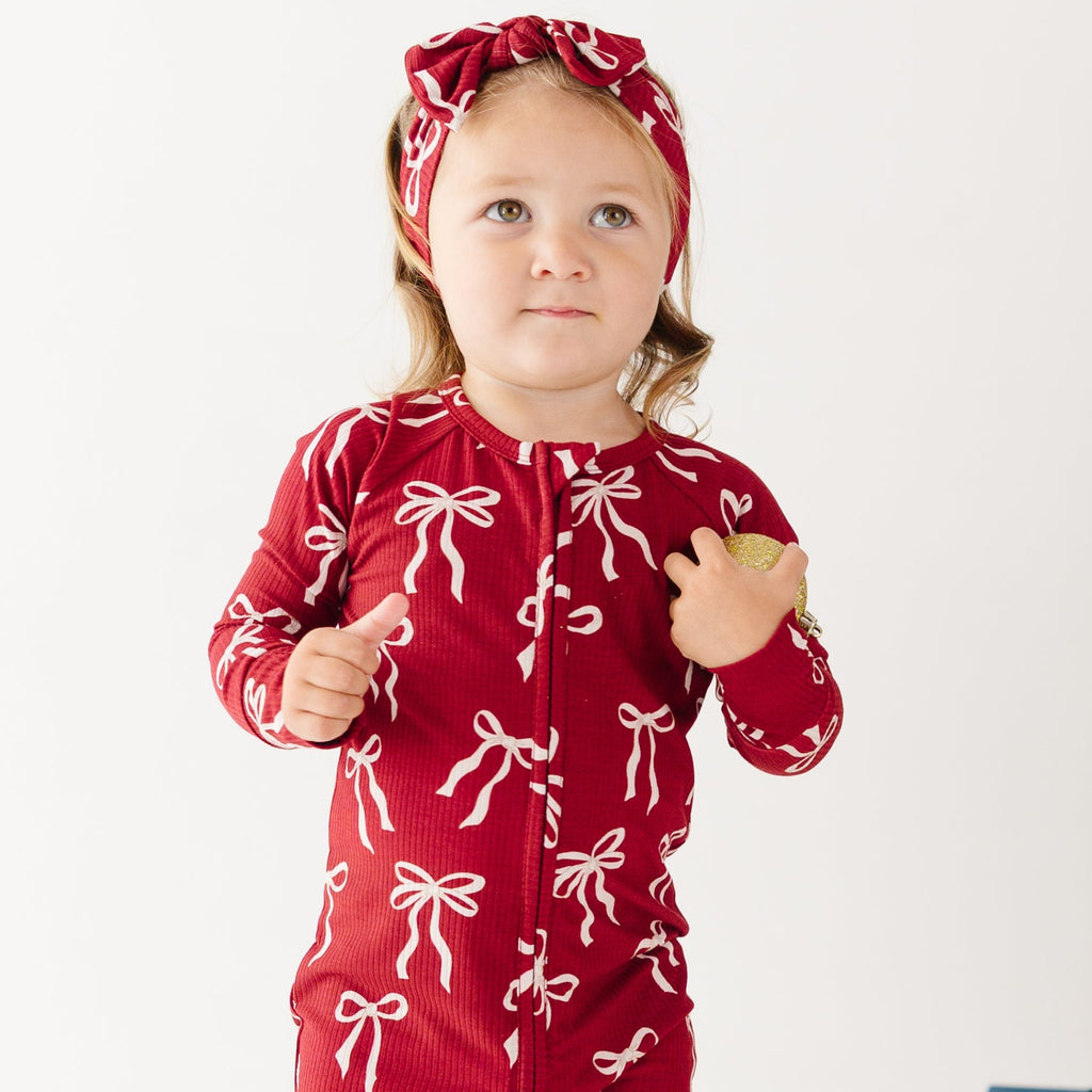 Coquette Bows Red Small Ribbed Zip Romper