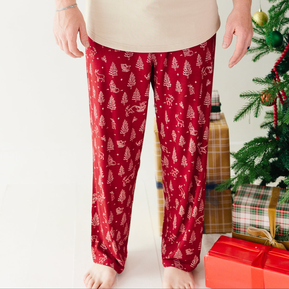 Reindeer & Santa Sleigh Small Ribbed Men's Pants