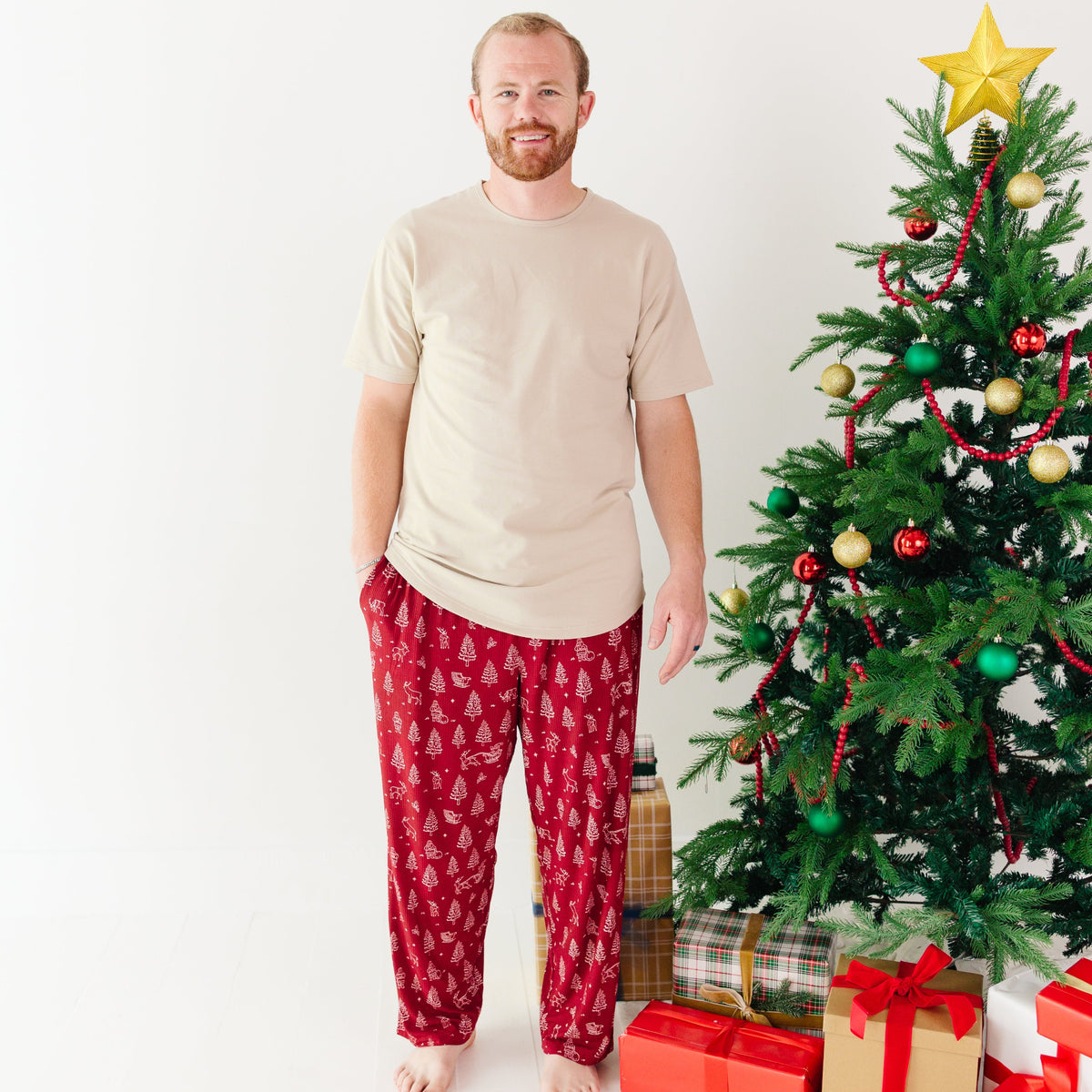 Reindeer & Santa Sleigh Small Ribbed Men's Pants