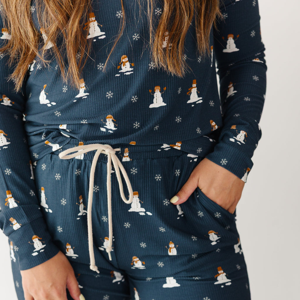 Snowmen Small Ribbed Women's Long Sleeve Top