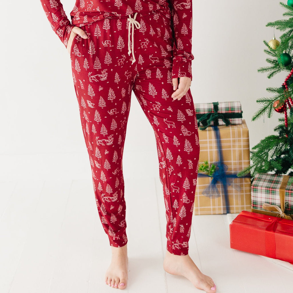 Reindeer & Santa Sleigh Small Ribbed Women's Matching set