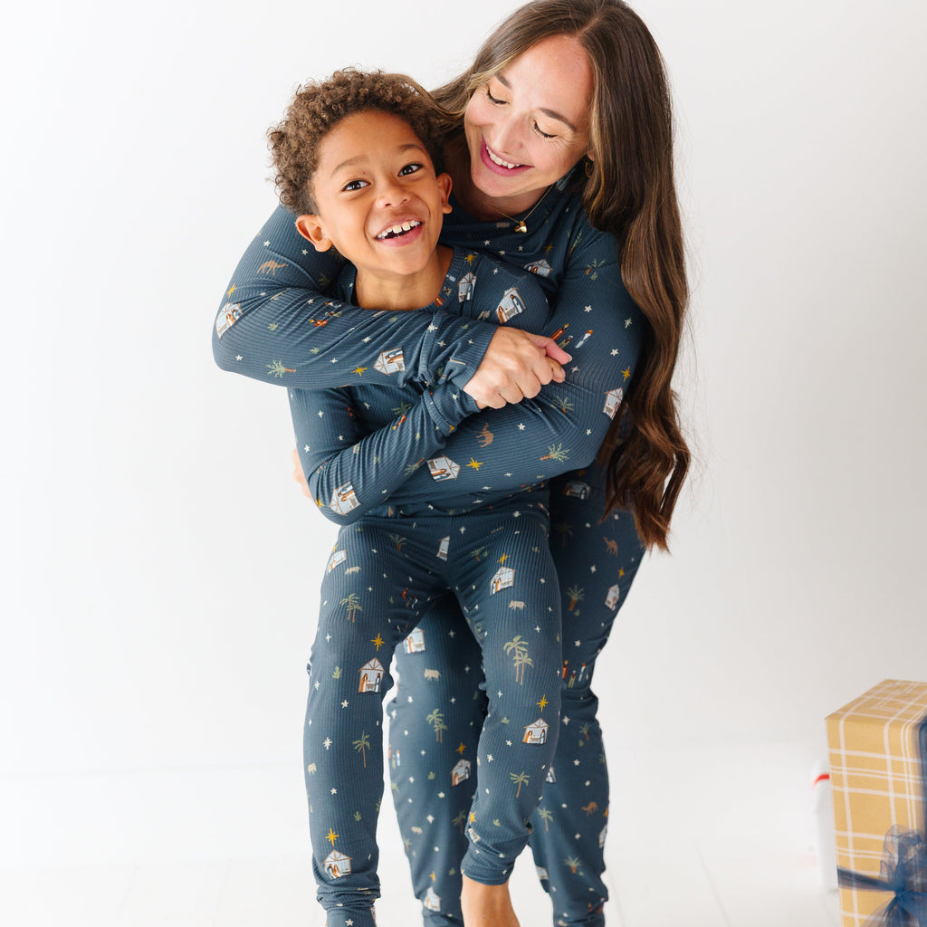 Nativity Blue Small Ribbed Women's Matching Set