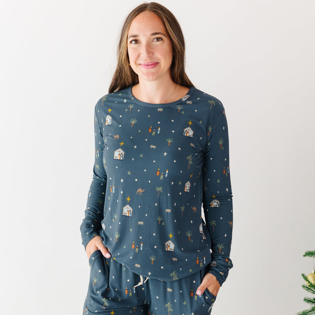 Nativity Blue Small Ribbed Women's Matching Set