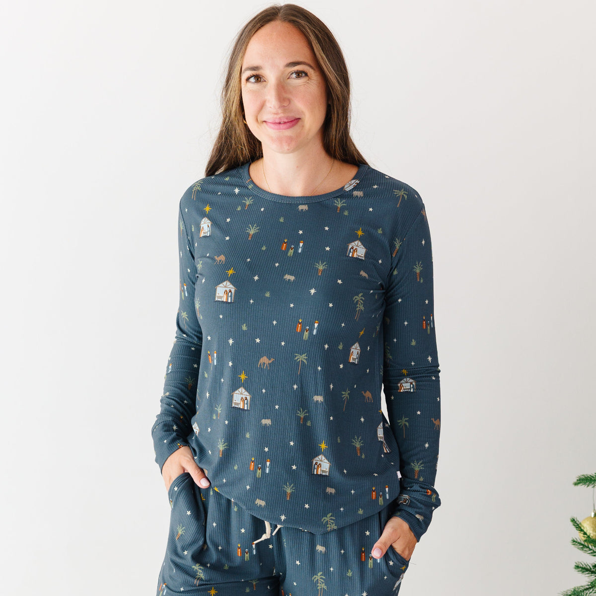 Nativity Blue Small Ribbed Women's Matching Set