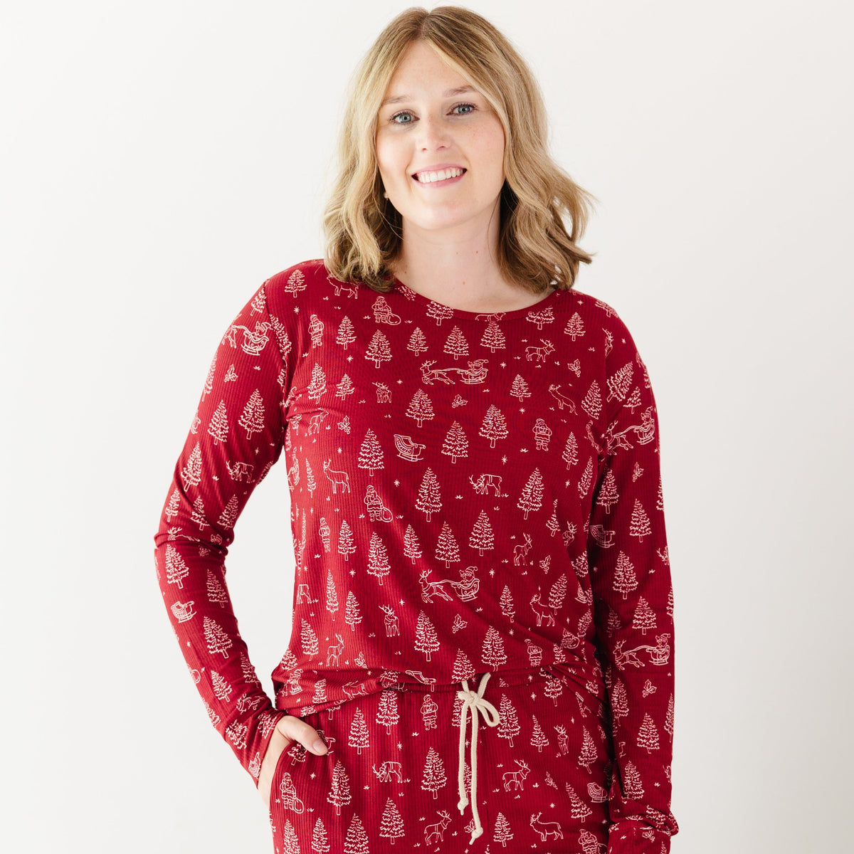 Reindeer & Santa Sleigh Small Ribbed Women's Long Sleeve Top