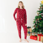 Reindeer & Santa Sleigh Small Ribbed Women's Long Sleeve Top
