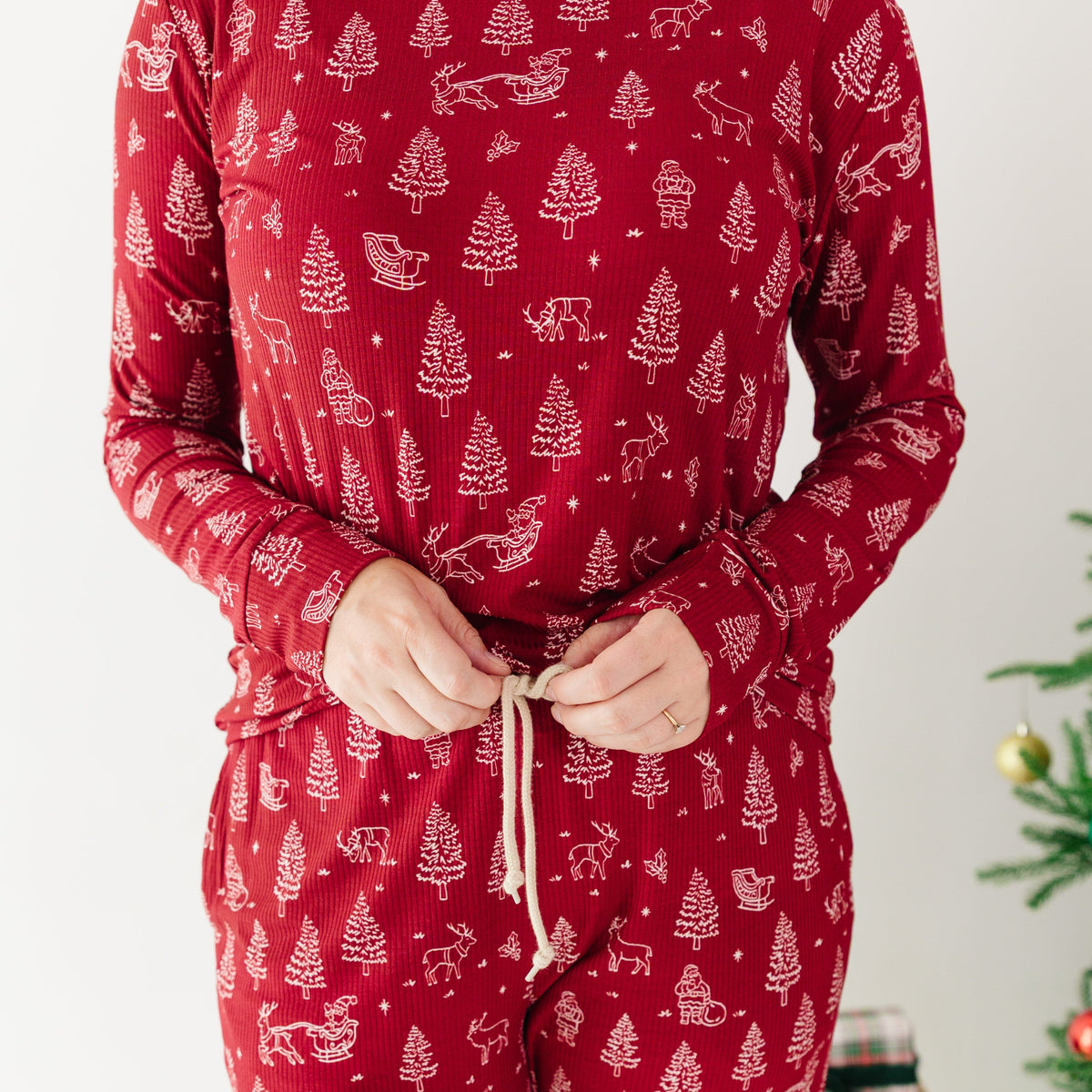 Reindeer & Santa Sleigh Small Ribbed Women's Long Sleeve Top