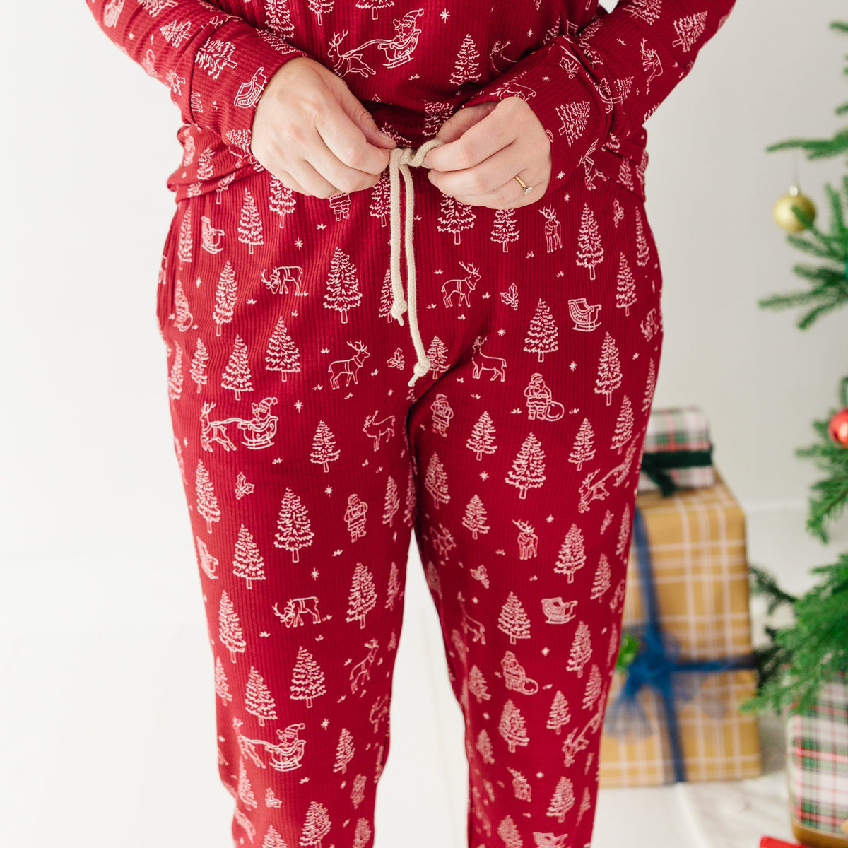 Reindeer & Santa Sleigh Small Ribbed Women's Pants