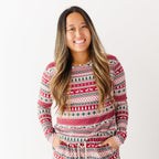 Christmas Sweater Stripe Small Ribbed Women's Long Sleeve Top