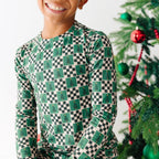 Checkered Christmas Trees Small Ribbed Two-Piece Set