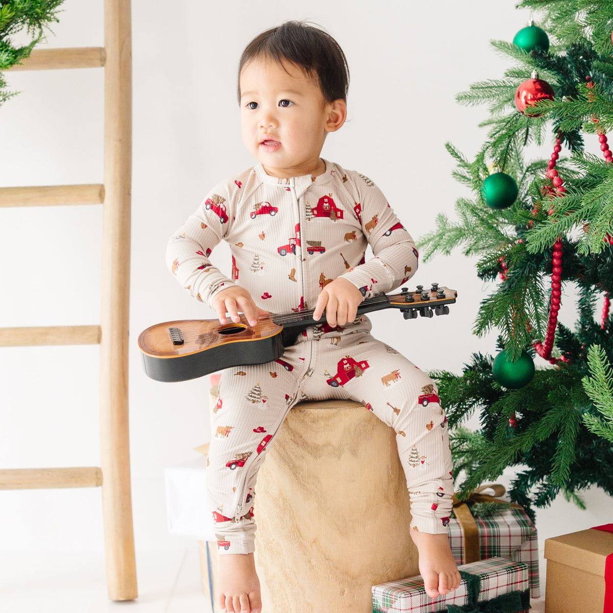 Country Christmas Small Ribbed Zip Romper