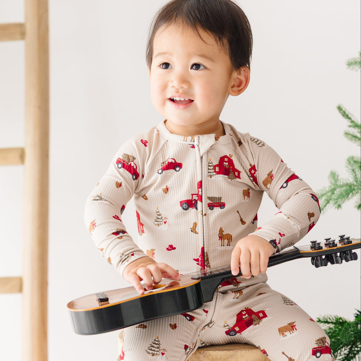 Country Christmas Small Ribbed Zip Romper