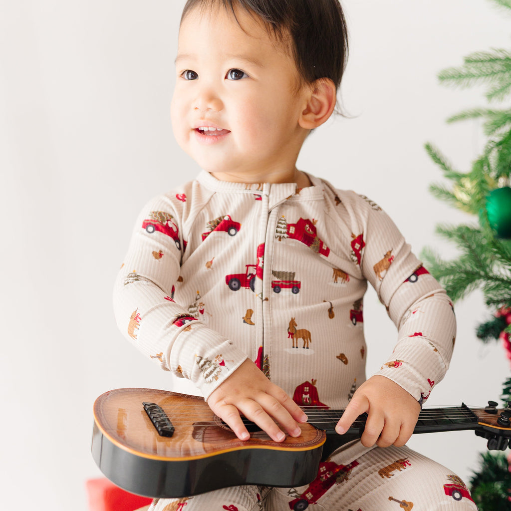 Country Christmas Small Ribbed Zip Romper