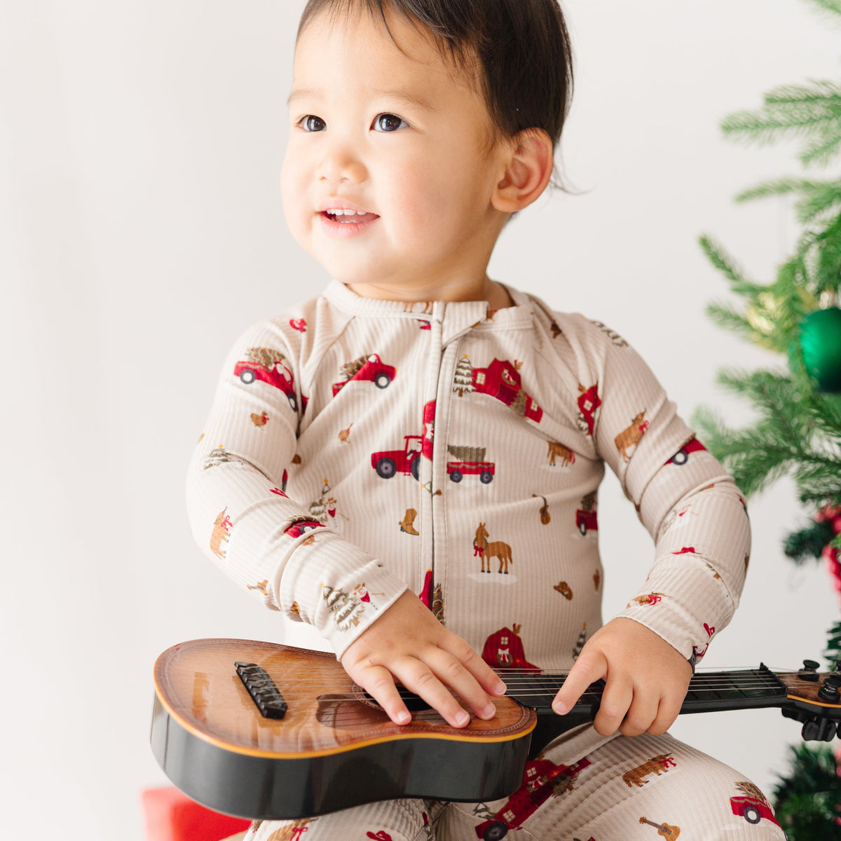 Country Christmas Small Ribbed Zip Romper