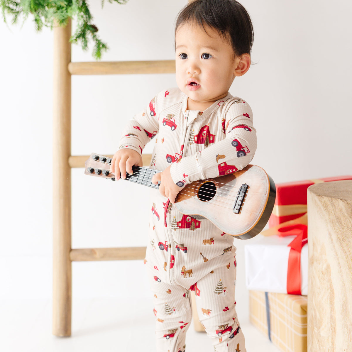 Country Christmas Small Ribbed Zip Romper