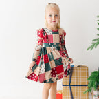 Patchwork Small Ribbed Ruffle Long Sleeve Dress