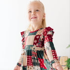 Patchwork Small Ribbed Ruffle Long Sleeve Dress