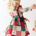 Patchwork Small Ribbed Ruffle Long Sleeve Dress