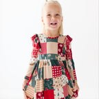 Patchwork Small Ribbed Ruffle Long Sleeve Dress