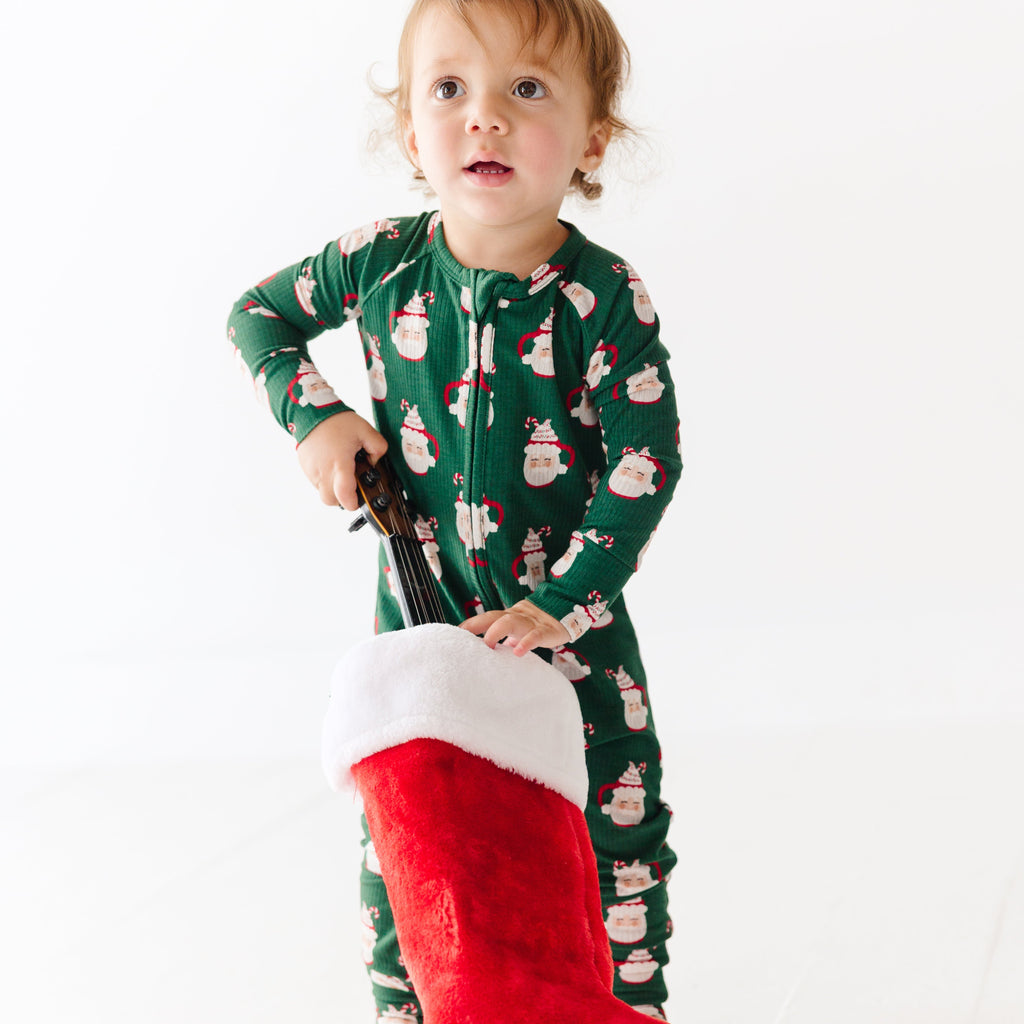 Santa Mug Small Ribbed Zip Romper