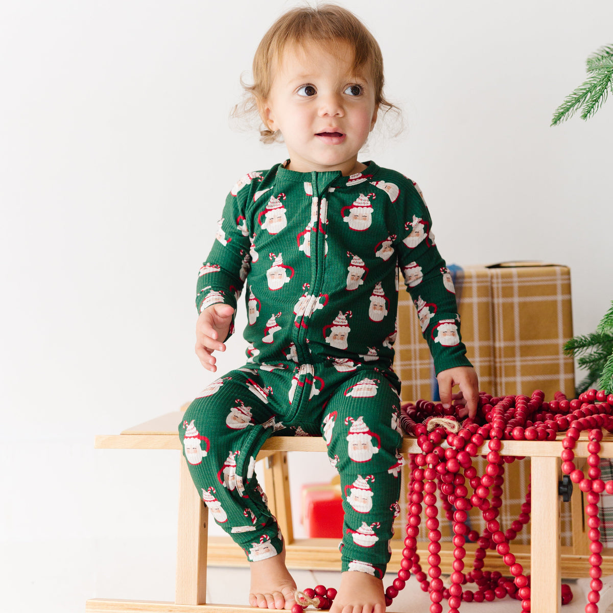 Santa Mug Small Ribbed Zip Romper