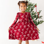 Coquette Bows Red Small Ribbed Ruffle Long Sleeve Dress