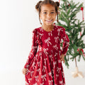Coquette Bows Red Small Ribbed Ruffle Long Sleeve Dress