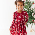 Coquette Bows Red Small Ribbed Ruffle Long Sleeve Dress