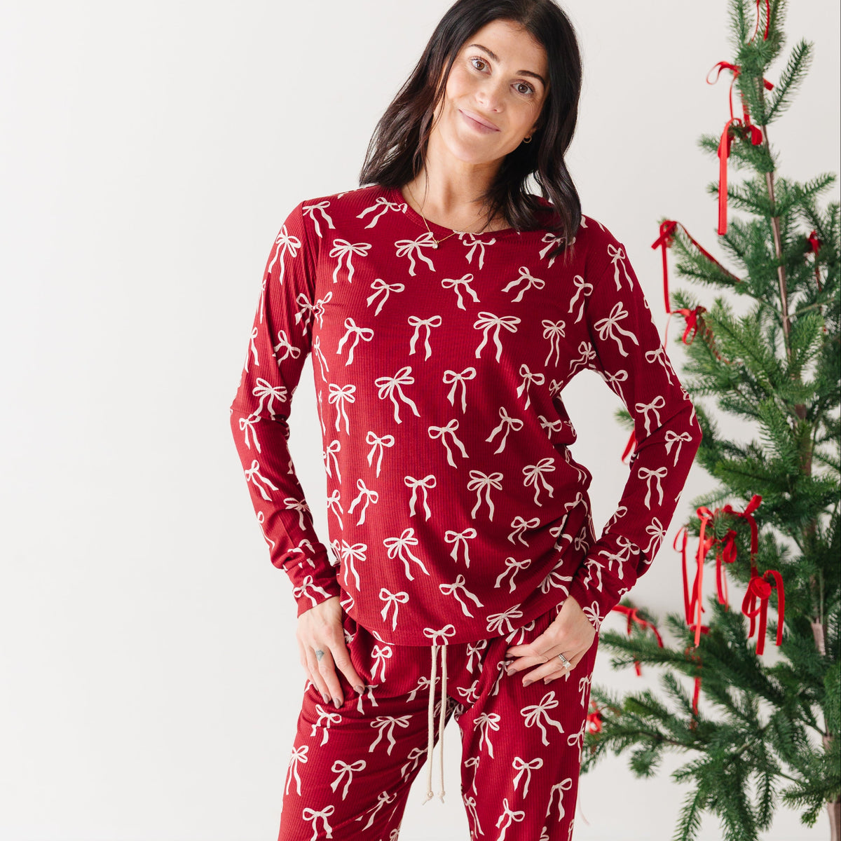 Coquette Bows Red Small Ribbed Women's Matching Set