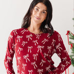 Coquette Bows Red Small Ribbed Women's Long Sleeve Top
