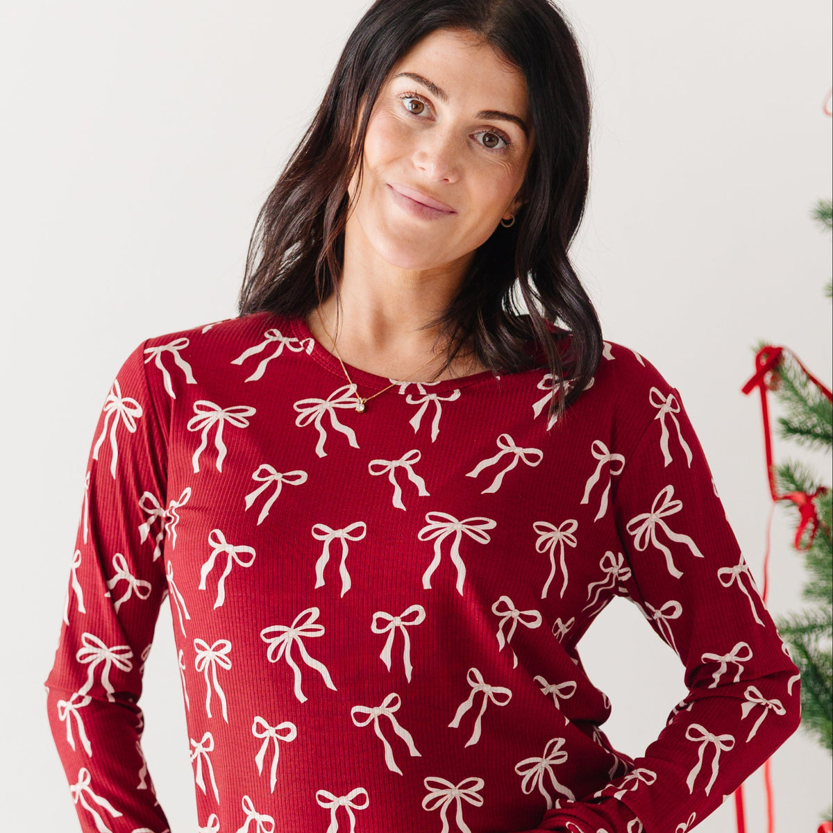 Coquette Bows Red Small Ribbed Women's Long Sleeve Top