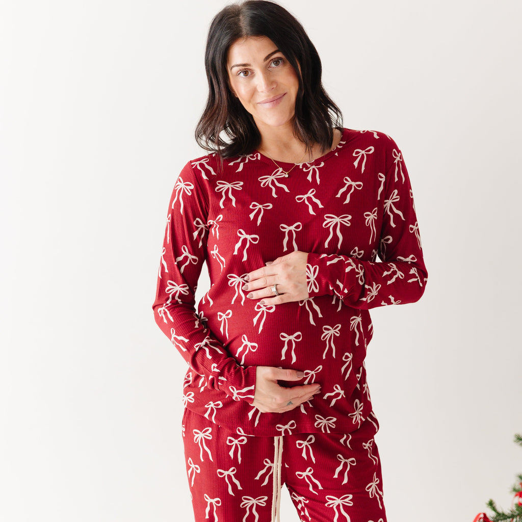 Coquette Bows Red Small Ribbed Women's Matching Set
