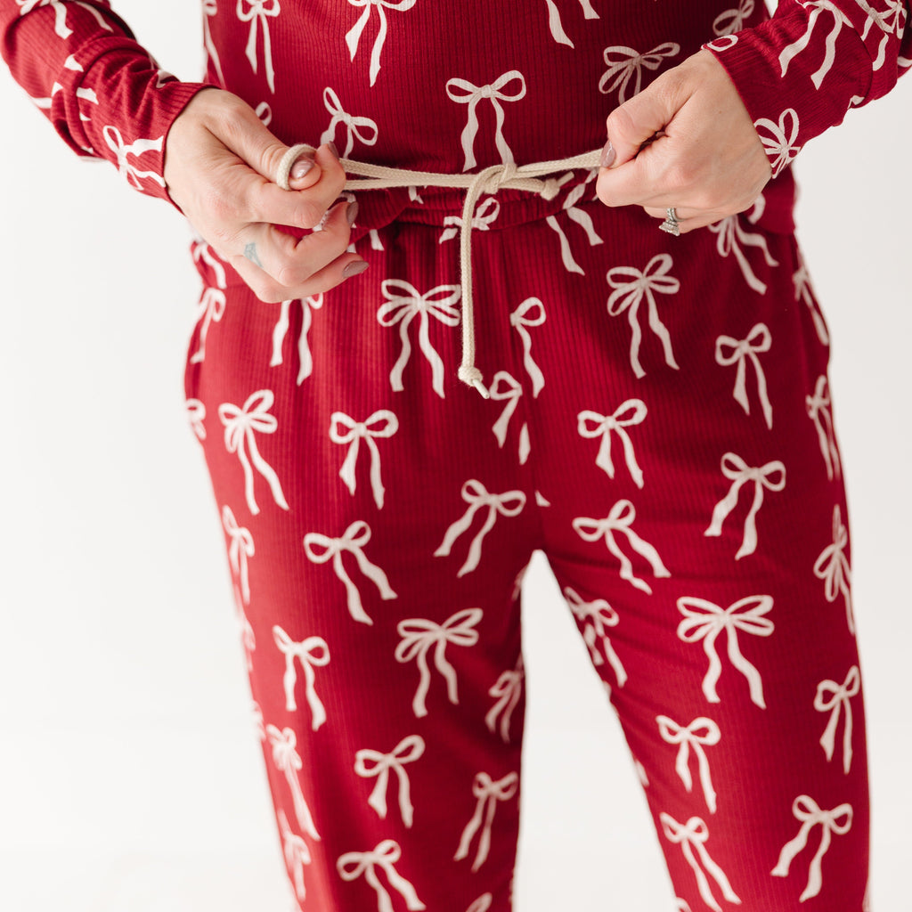 Coquette Bows Red Small Ribbed Women's Pants