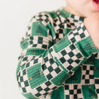 Checkered Christmas Trees Small Ribbed Zip Romper