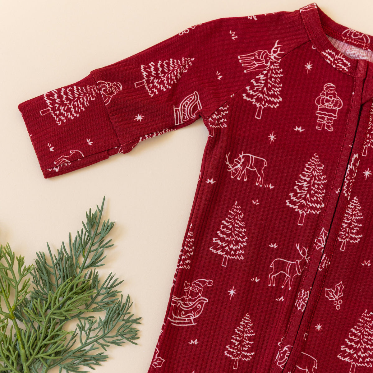 Reindeer & Santa Sleigh Small Ribbed Zip Romper
