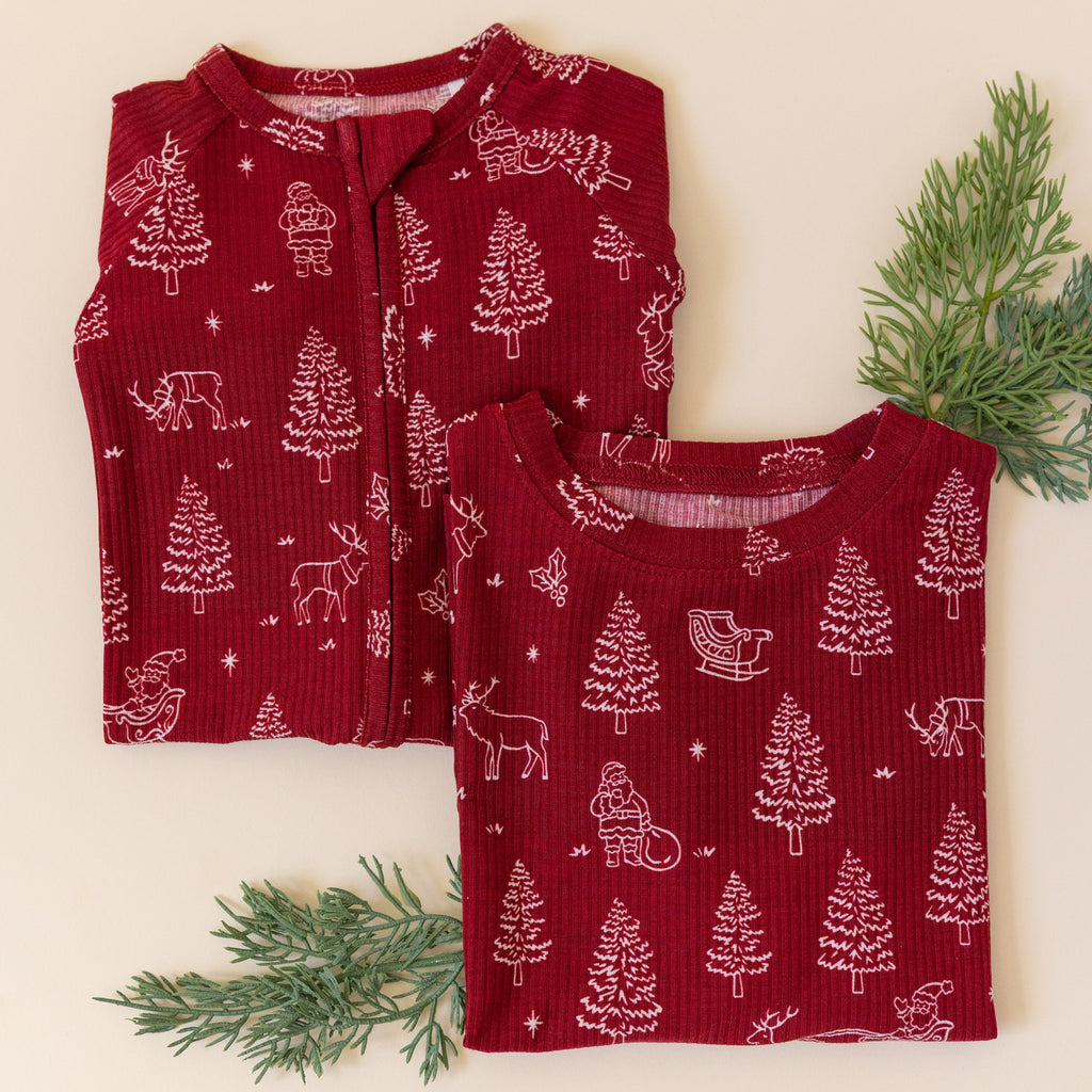 Reindeer & Santa Sleigh Small Ribbed Two-Piece Set